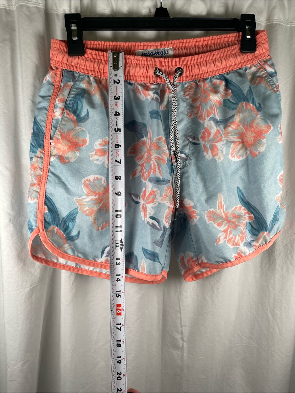 MaaMgic Men's Floral Swim Trunks [Small  Size] Light Blue & Peach Quick Dry - Picture 12 of 12